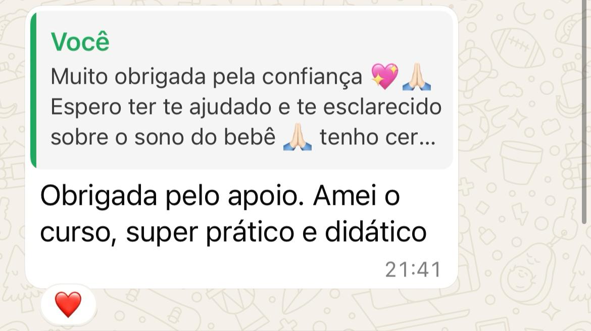 Mensagem recebida: Obrigada pelo apoio. Amei o curso, super prático e didático.